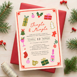 Farbige handgezeichnete Jingle-Mingle-Feierparty Einladung