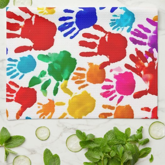 Farbige HandPrint Geschirrtuch (Gefaltet)