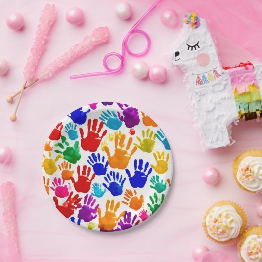 Farbige HandPrint Pappteller (Party)