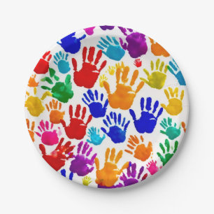 Farbige HandPrint Pappteller