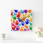 Farbige HandPrint Quadratische Wanduhr (Zuhause)