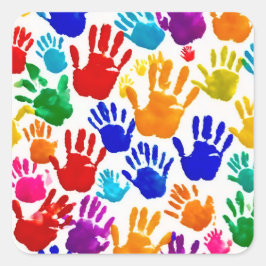 Farbige HandPrint Quadratischer Aufkleber