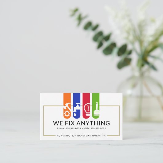 Farbige Handyman-Werkzeuge Visitenkarte (Stehend Vorderseite)
