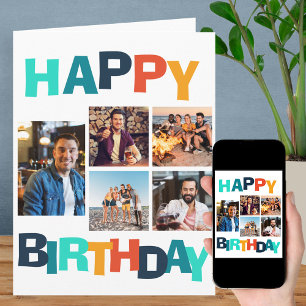 Farbige Happy Birthday 5 Foto-Collage Karte