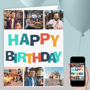 Farbige Happy Birthday 6 Foto Collage Karte