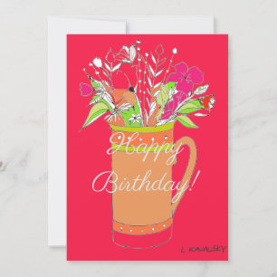 Farbige Happy Birthday-Blumen in Tasse  Feiertagskarte