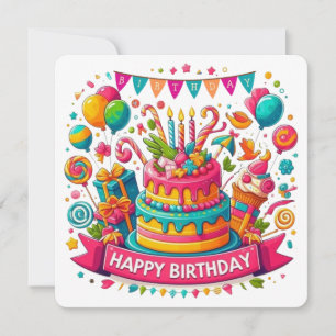 Farbige Happy Birthday Torte Feier Einladung