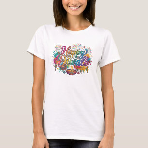 Farbige Happy Diwali Festival-Typografie T-Shirt