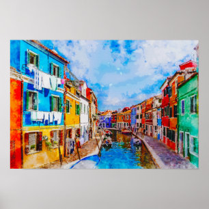 Farbige Häuser auf Burano, Venedig, Italien. Poster
