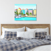Farbige Häuser auf den Bahamas Leinwanddruck (Insitu (Schlafzimmer))