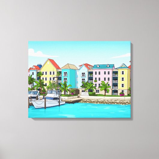 Farbige Häuser auf den Bahamas Leinwanddruck (Vorderseite)