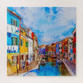 Farbige Häuser in Burano, Venedig, Italien. Puzzle