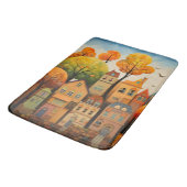 Farbige Häuser und Bäume im Herbst Badematte (Schrägansicht)