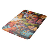 Farbige Häuser und Bäume im Herbst Badematte (Schrägansicht)