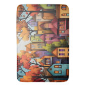 Farbige Häuser und Bäume im Herbst Badematte (Vorderseite Vertikal)