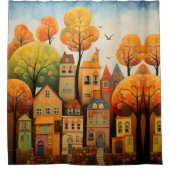 Farbige Häuser und Bäume im Herbst Duschvorhang (Vorderseite)