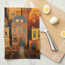 Farbige Häuser und Bäume im Herbst