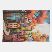 Farbige Häuser und Bäume im Herbst Geschirrtuch (Horizontal)