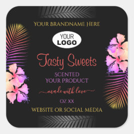 Farbige hawaiianische Blume-Logo für das Black Pro Quadratischer Aufkleber