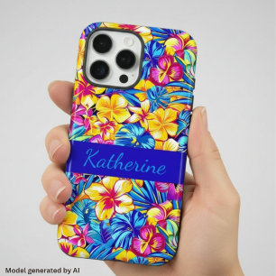 Farbige Hawaiianische Tropische Blumen-Palm-Namens iPhone 16 Pro Max Hülle