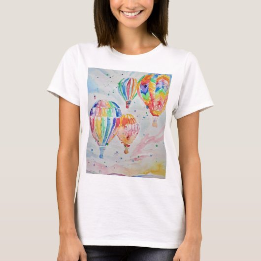 Farbige Heißluftballons Aquarellmalerei T-Shirt (Vorderseite)