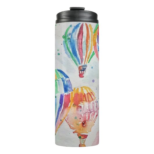 Farbige Heißluftballons Aquarellmalerei Thermosbecher (Vorderseite)