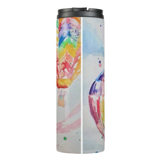 Farbige Heißluftballons Aquarellmalerei Thermosbecher (Rückseite)