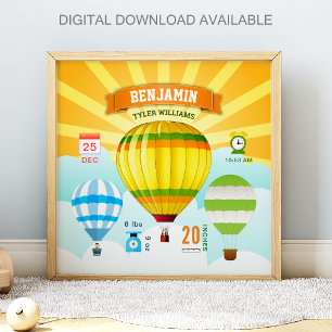 Farbige Heißluftballons Baby Geburtsstatistik Poster