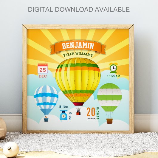 Farbige Heißluftballons Baby Geburtsstatistik Poster