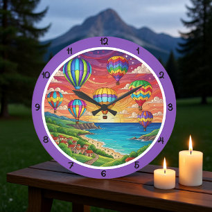 Farbige Heißluftballons Küstenort Große Wanduhr