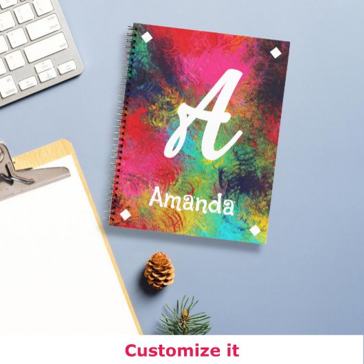 Farbige, helle Kunst und weiße Monogramme Notizblock