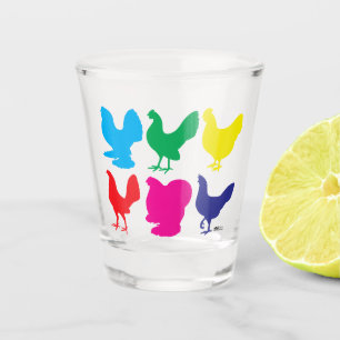Farbige Hennen Schnapsglas