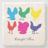 Farbige Hennen Steinuntersetzer (Vorderseite)