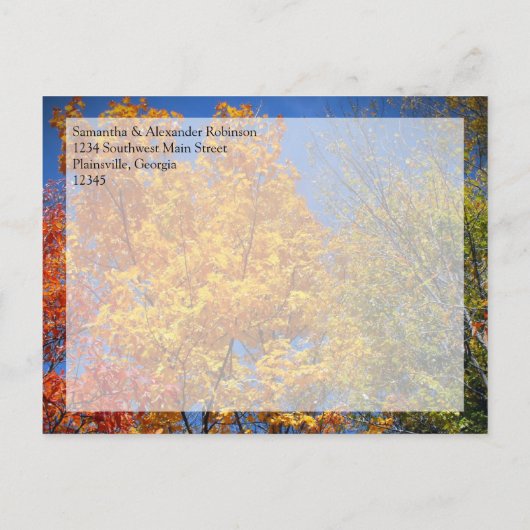 Farbige Herbstbäume Save the Date Ankündigungspostkarte (Rückseite)