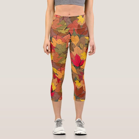 Farbige Herbstblätter Capri Leggings (Vorderseite)