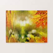 Farbige Herbstblätter, die im Wasser reflektieren Puzzle (Horizontal)