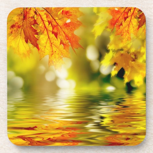 Farbige Herbstblätter, die im Wasser reflektieren  Untersetzer (Vorderseite)