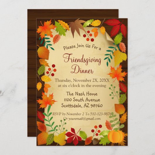 Farbige Herbstblätter für Erntedank Einladung (Vorne/Hinten)
