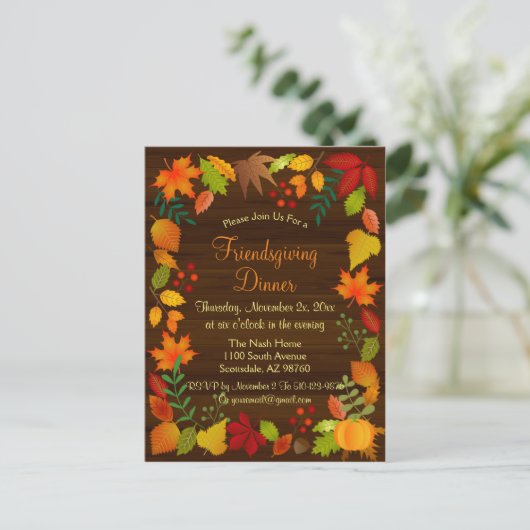 Farbige Herbstblätter für Erntedank Einladungspostkarte (Stehend Vorderseite)