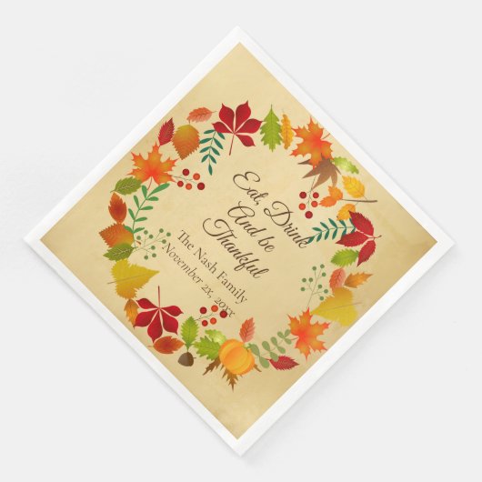 Farbige Herbstblätter für Erntedank Serviette (Ecke)