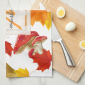 Farbige Herbstblätter und Mushroom-Monogramm Geschirrtuch (Viertel Falte)