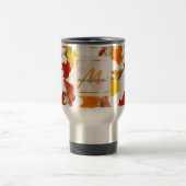 Farbige Herbstblätter und Mushroom-Monogramm Reisebecher (Mittel)