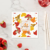 Farbige Herbstblätter und Mushroom-Monogramm Serviette (Beispiel)