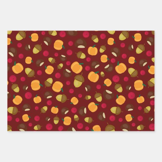 Farbige Herbstkugel Pumpkin Berries Muster Geschenkpapier Set (Vorderseite)