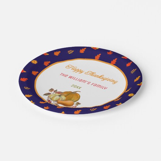 Farbige Herbstlaub Muster Erntedank Party Pappteller (Schrägansicht)