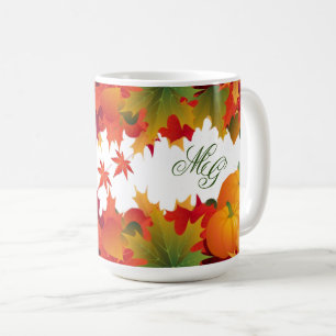 farbige Herbstlaub und Pumpkins Monogram Kaffeetasse