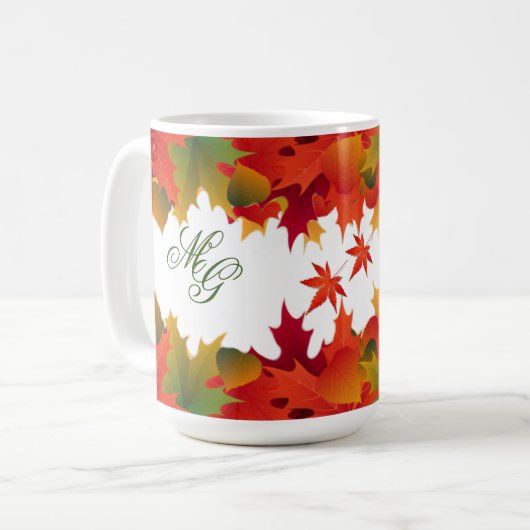 farbige Herbstlaub und Pumpkins Monogram Kaffeetasse (Vorderseite Links)