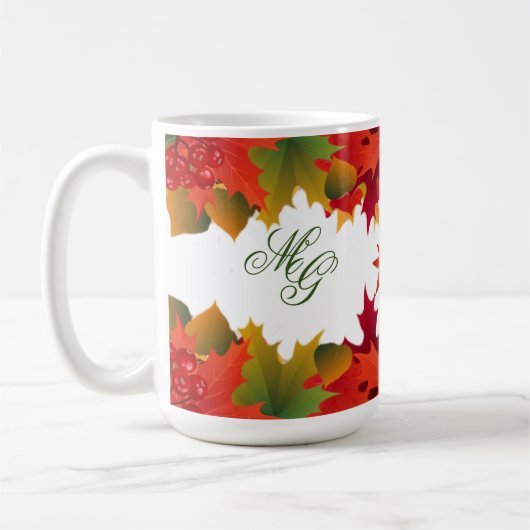 farbige Herbstlaub und Pumpkins Monogram Kaffeetasse (Links)
