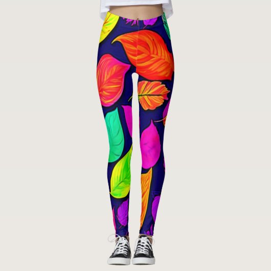 Farbige Herbstlaube Kunstwerk Leggings (Vorderseite)
