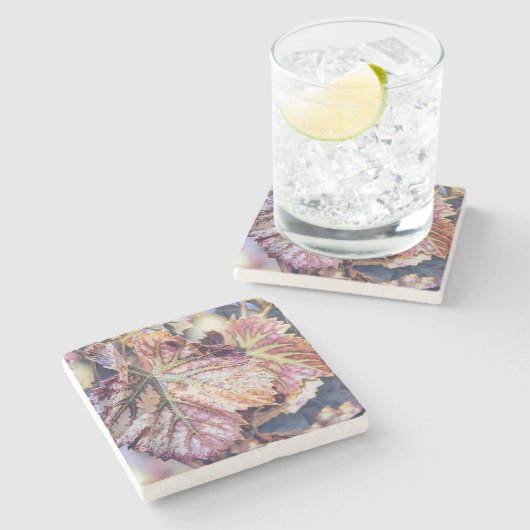 Farbige Herbstlaube mit Herbstfarben Aquarell Steinuntersetzer (Seitenansicht)